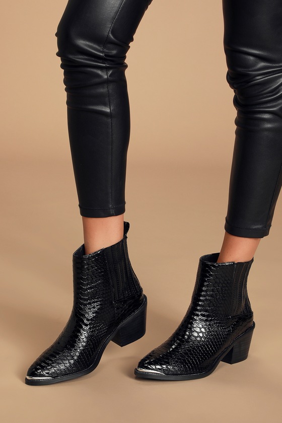 DV by Dolce Vita Ozias - Black Patent Boots - Snake Ankle Boots - Lulus