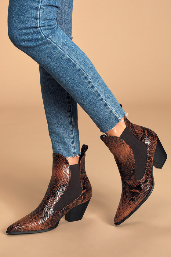 pointed toe snake print booties
