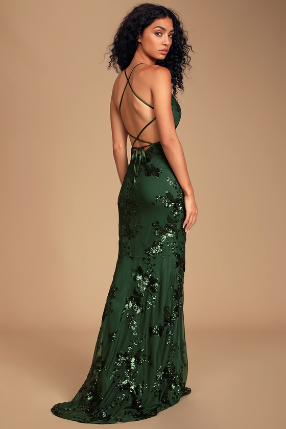 green long sequin dress