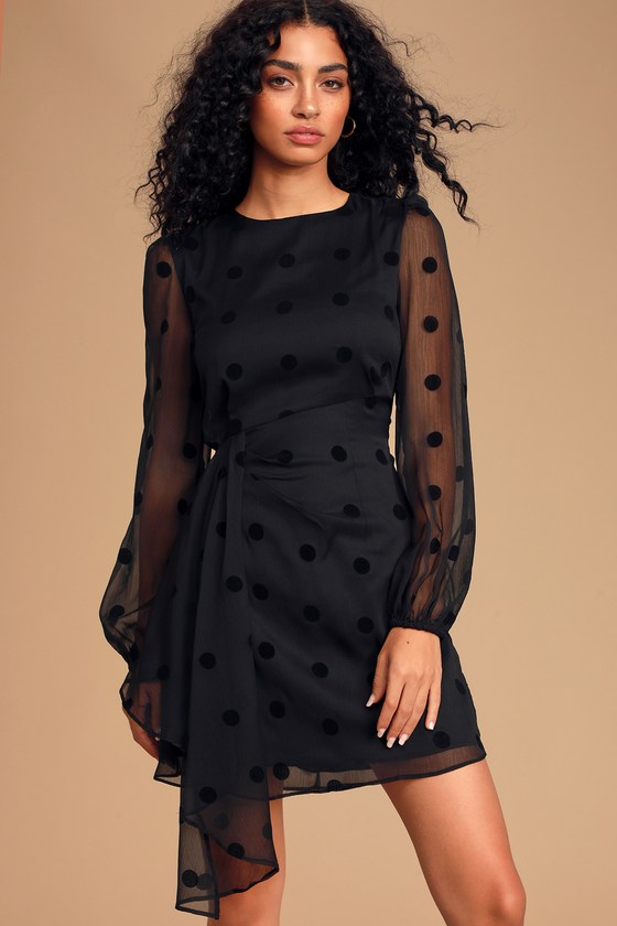 black dress with polka dot sleeves