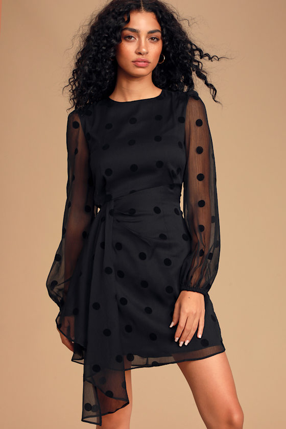With Your Love Black Polka Dot Long Sleeve Dress 1