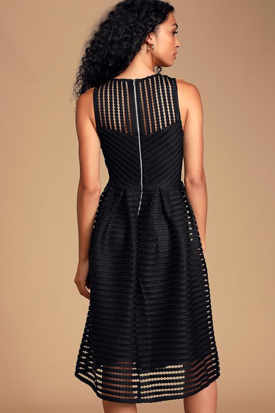 dusty pink lace detail striped mesh midi dress