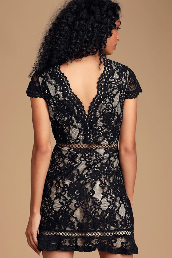 To the Moon and Back Black Lace Short Sleeve Mini Dress 4