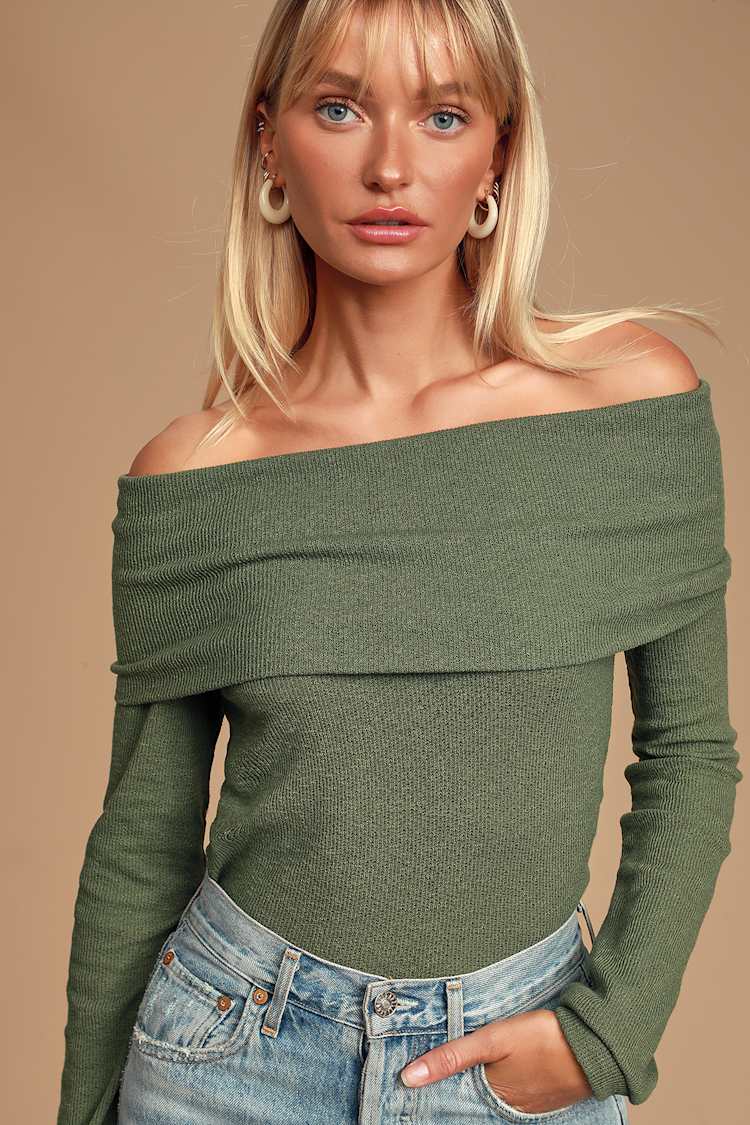 Cute Olive Green Top - OTS Top - Long Sleeve Top - Sweater Top - Lulus
