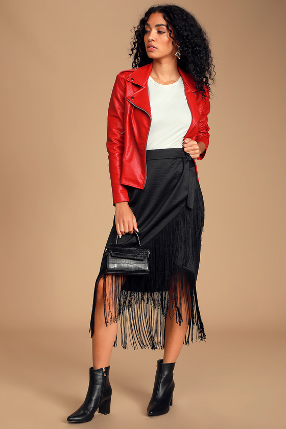 long black fringe wrap skirt