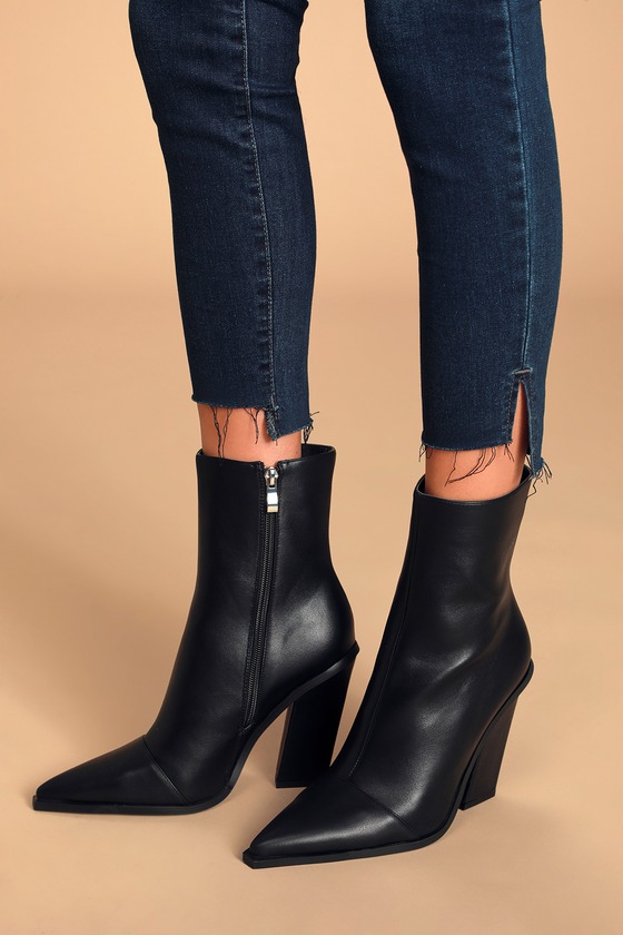 black pointed toe booties outfit