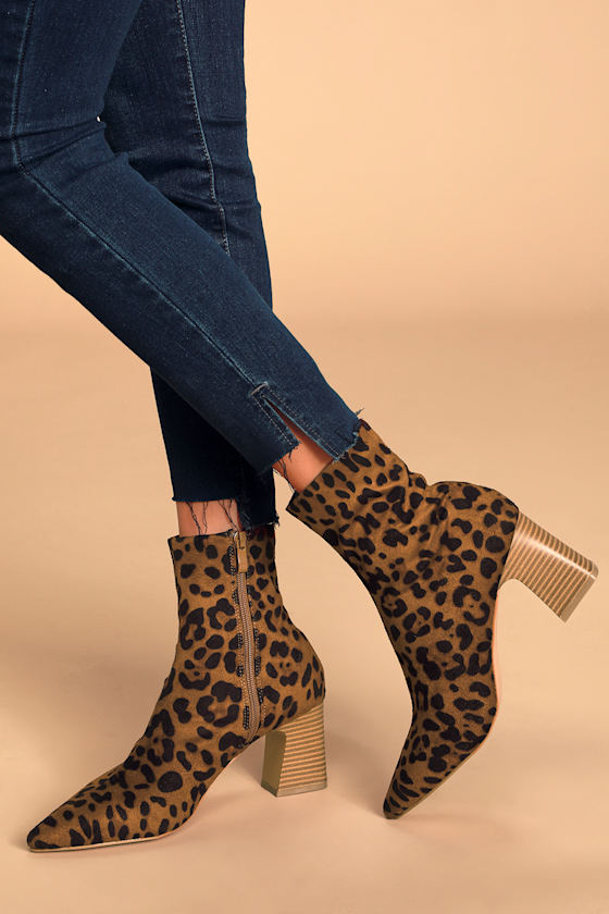 Eva Leopard Suede Pointed-Toe Sock Boots 1