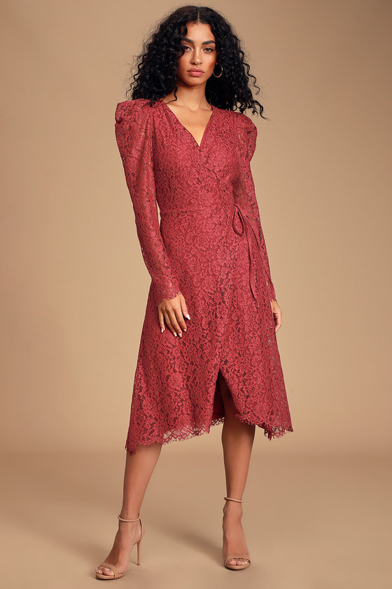 burgundy midi wrap dress
