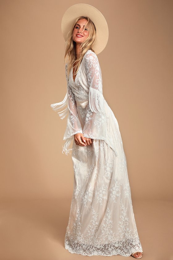 Never-Ending Romance White Lace Fringe Maxi Dress 1