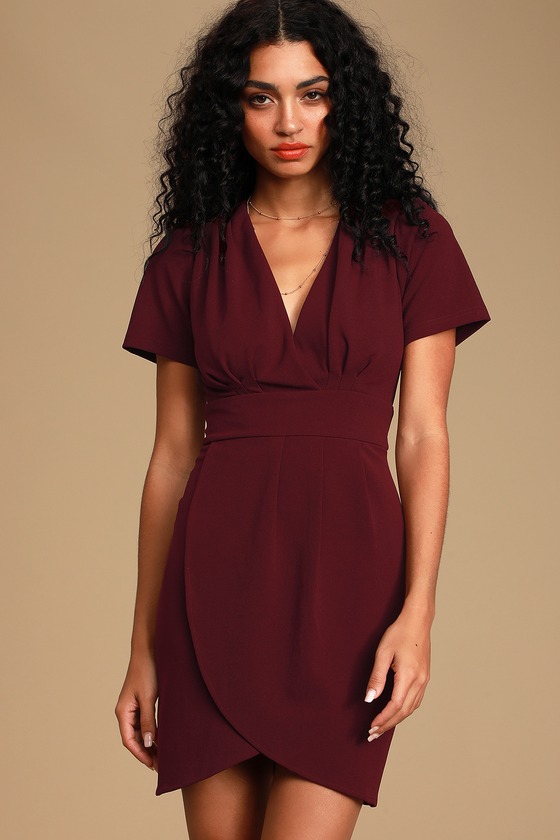 Chic Burgundy Dress - Short Sleeve Dress - Pleated Mini Dress - Lulus