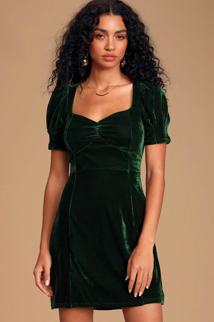 green emerald velvet dress The Green Stand Cut Out Velvet Mini Dress & Reviews - Green - Dresses main image 1