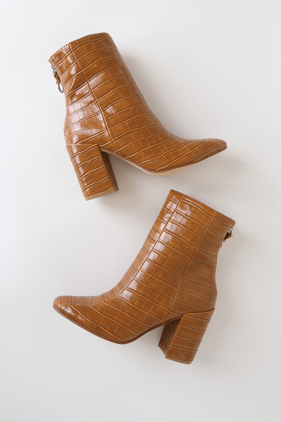 cognac croc booties