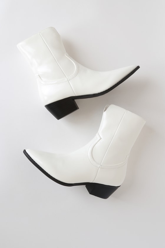 Trendy White Patent Boots - Pointed-Toe Boots - Mid-Calf Boots - Lulus
