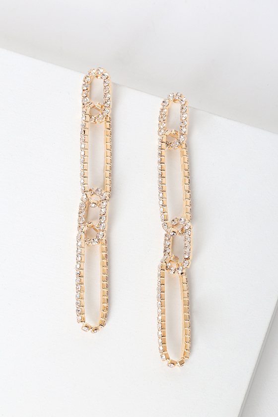 Gold Earrings Rhinestone Earrings Chain Link Earrings
