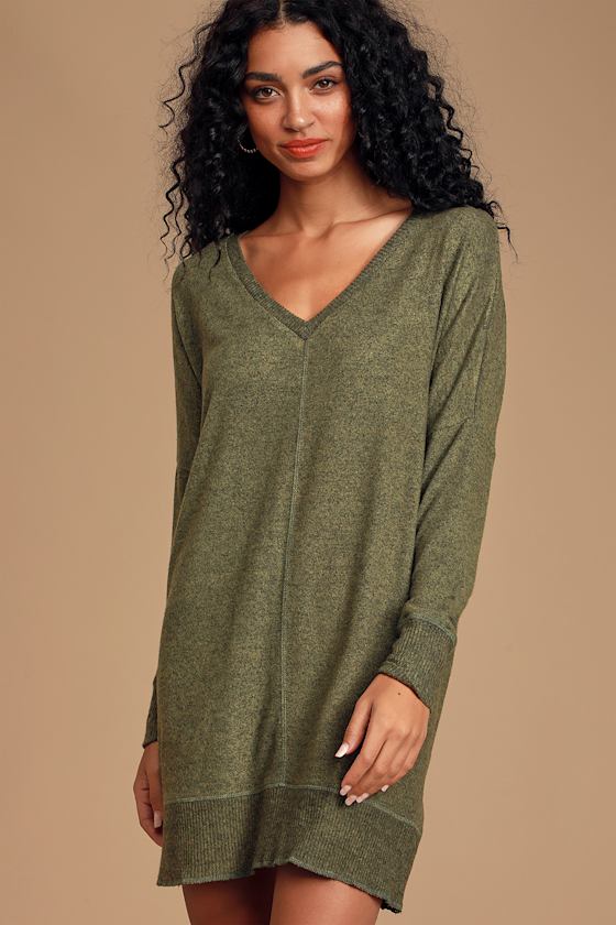 Estes Park Olive Green Long Sleeve Sweater Dress 2