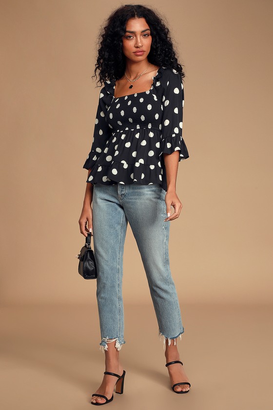 Cute Black Polka Dot Top - Peplum Top - Tiered Ruffle Top - Top - Lulus