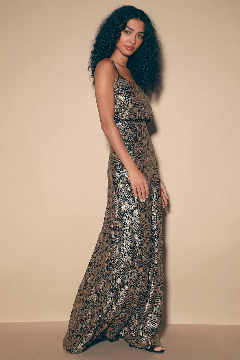 In Awe Black and Gold Sequin Maxi Dress