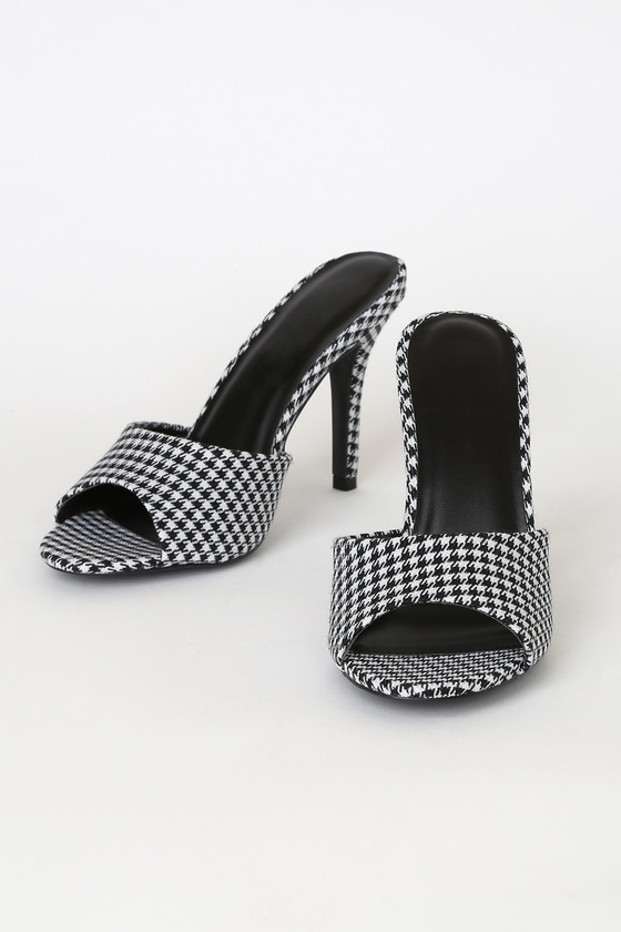 black and white checkered high heels