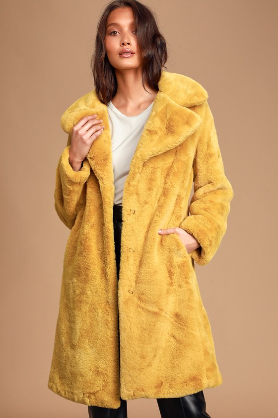 yellow faux fur jacket