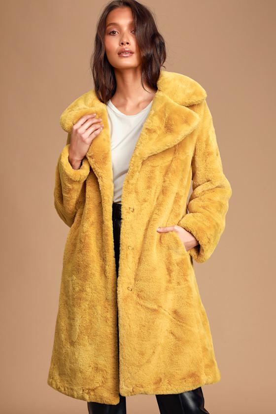 Avec Les Filles Mustard Yellow Fur Coat Long Faux Fur Coat Lulus