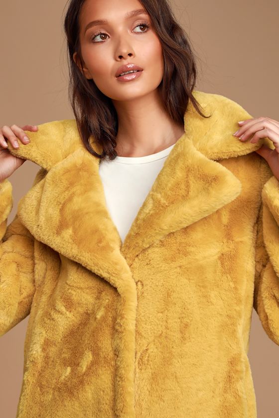 Grand Ambition Mustard Yellow Faux Fur Long Coat 5
