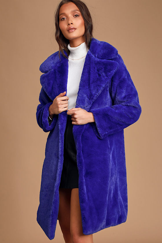 Grand Ambition Cobalt Blue Faux Fur Long Coat 2