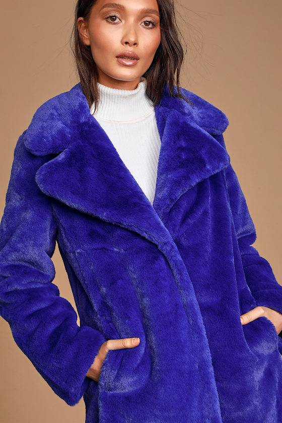 Grand Ambition Cobalt Blue Faux Fur Long Coat 5