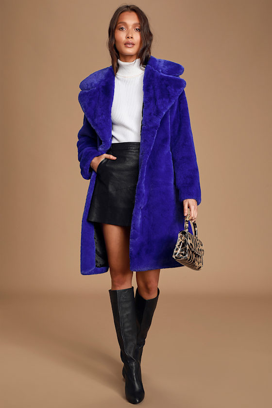 Avec Les Filles Cobalt Blue Fur Coat - Long Faux Fur Coat - Lulus