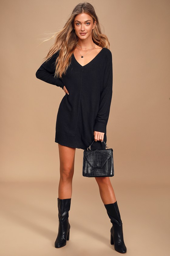Cozy Sweater Dress - Black Sweater 