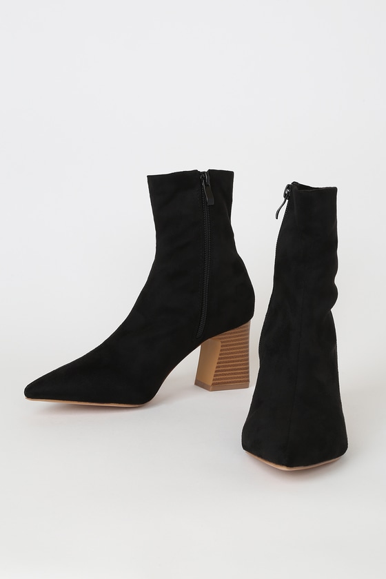 RAID Eva - Black Suede Booties - Sock Boots - Pointed-Toe Boots - Lulus