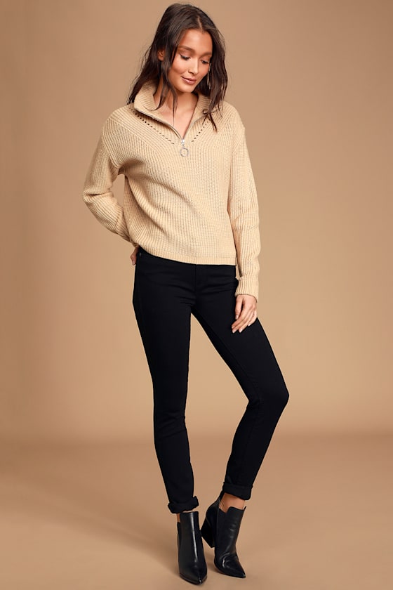 Subtle Love Beige Quarter-Zip Knit Sweater 2