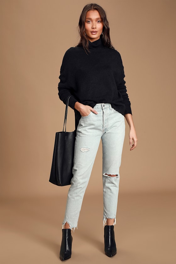 black knit turtleneck sweater