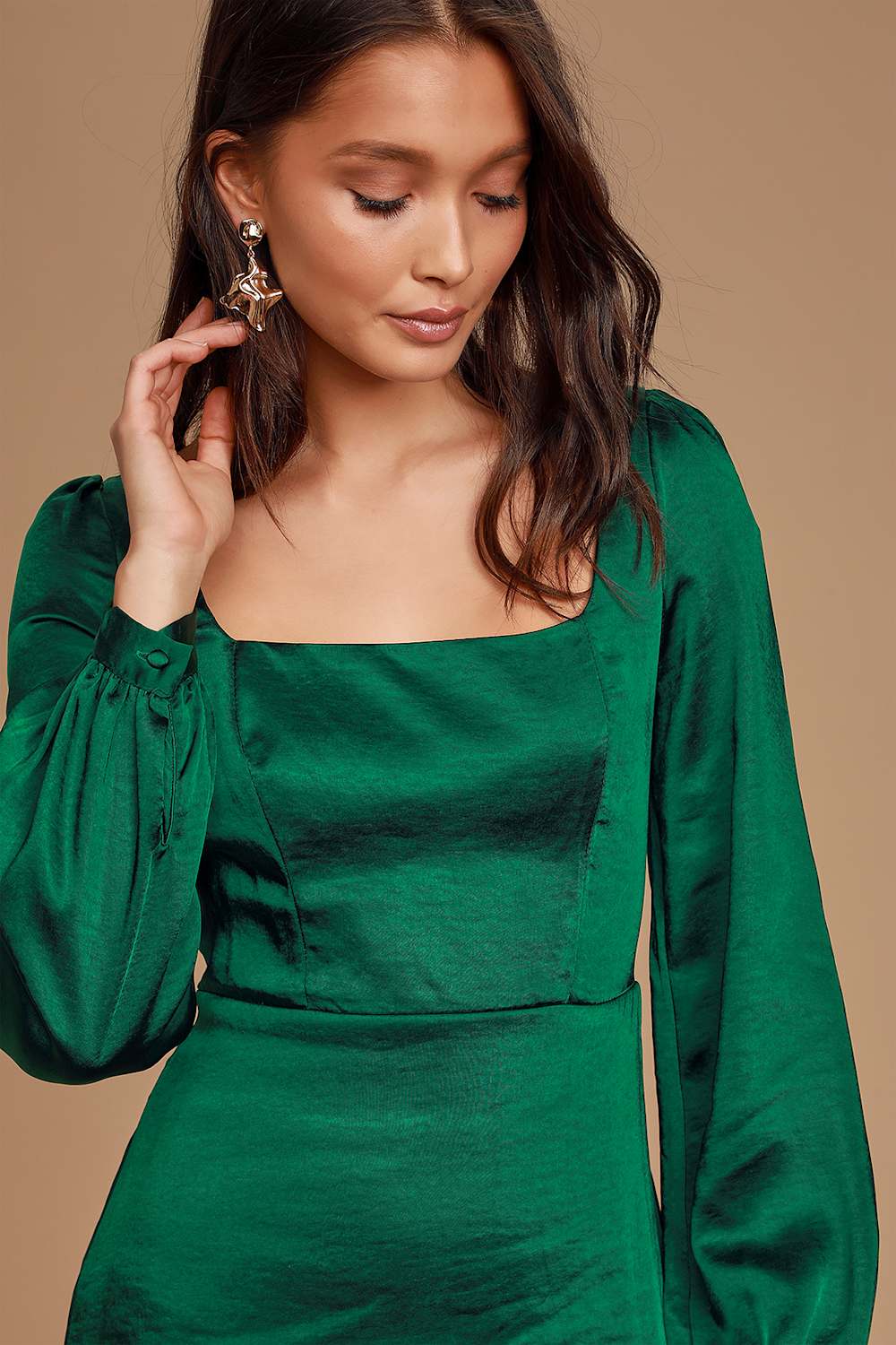 Got The Love Emerald Green Satin Square-Neck Mini Dress