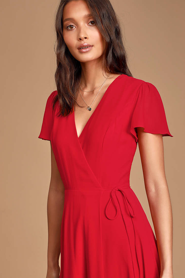 lulus red wrap dress Lovely Red Dress - Maxi Dress - Wrap Dress - Formal Dress
