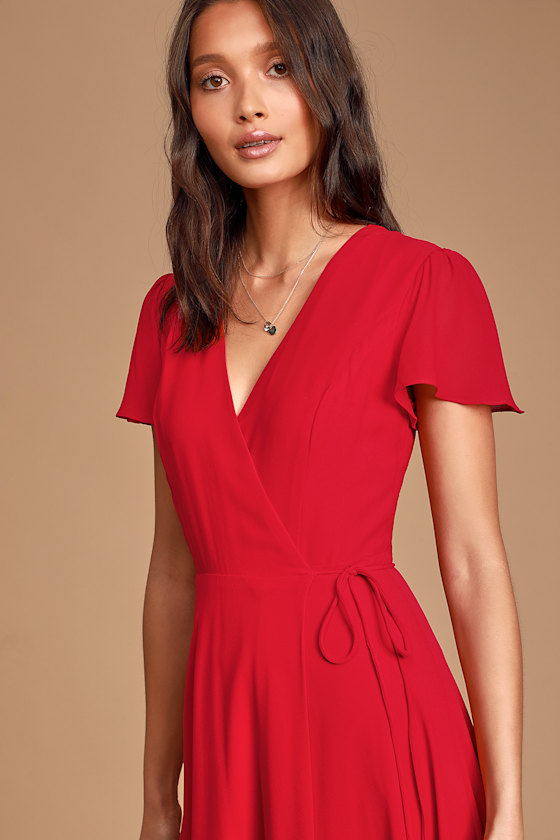 You're My Everything Red Short Sleeve Wrap Maxi Dress 2