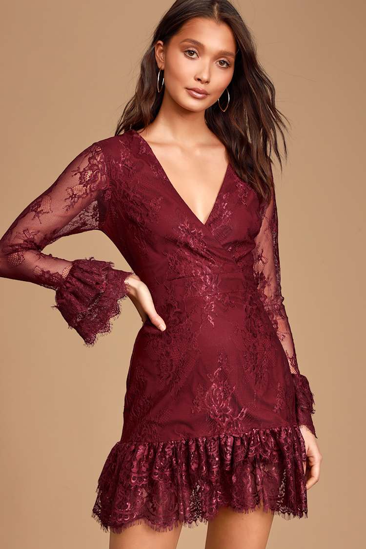 Chic Lace Dress - Burgundy Lace Dress - Burgundy Mini Dress - Lulus