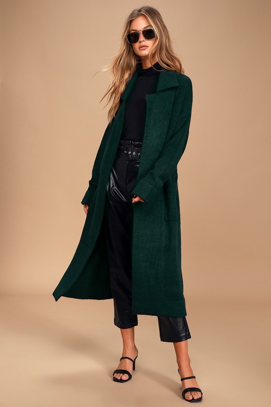 Teal Cardigan - Tan Knit Trench Coat - Trendy Collared Coatigan - Lulus