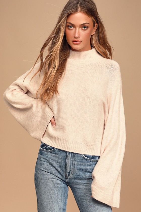 LUSH - Heathered Blush Sweater - Mock Neck Sweater - Sweater - Lulus