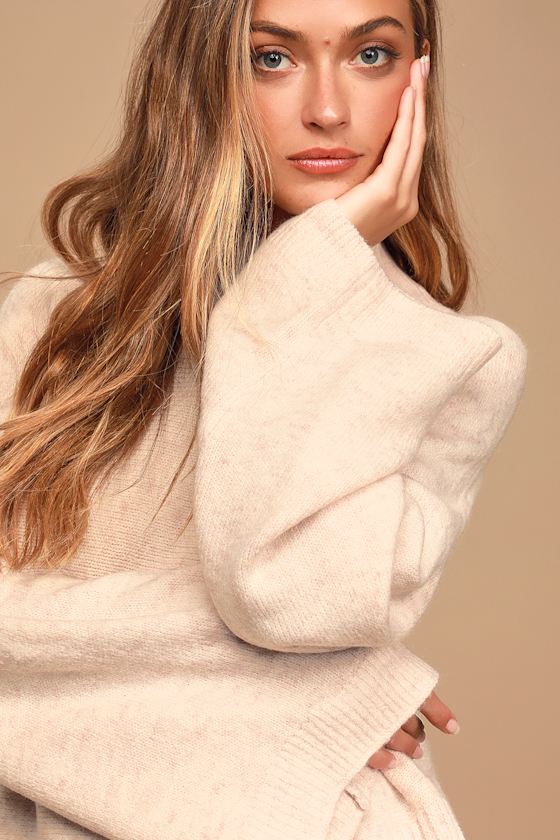 In My Arms Heathered Blush Mock Neck Dolman Sleeve Sweater 2
