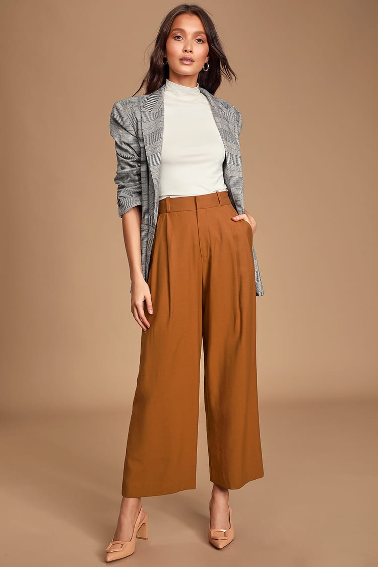 Pale Camel Cotton Canvas Wide Leg Pant - WOMEN Pants