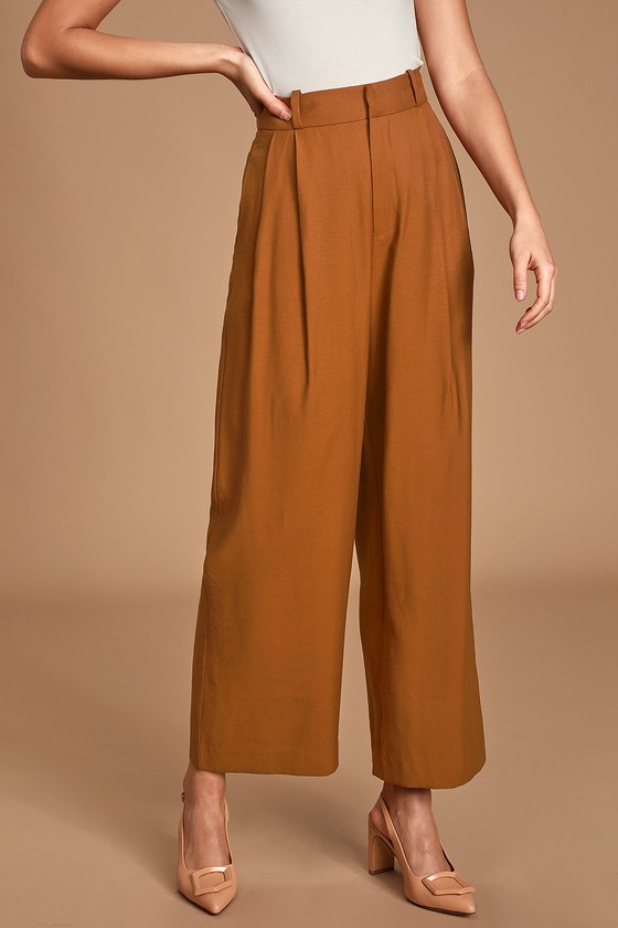 Chic Camel Pants - Pleated Trouser Pants - Wide-Leg Pants - Lulus