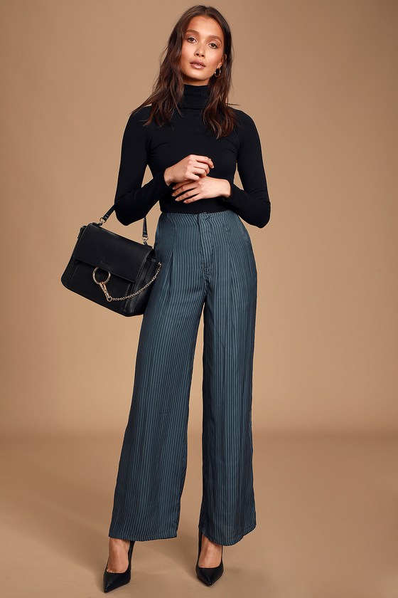 high waisted blue striped pants