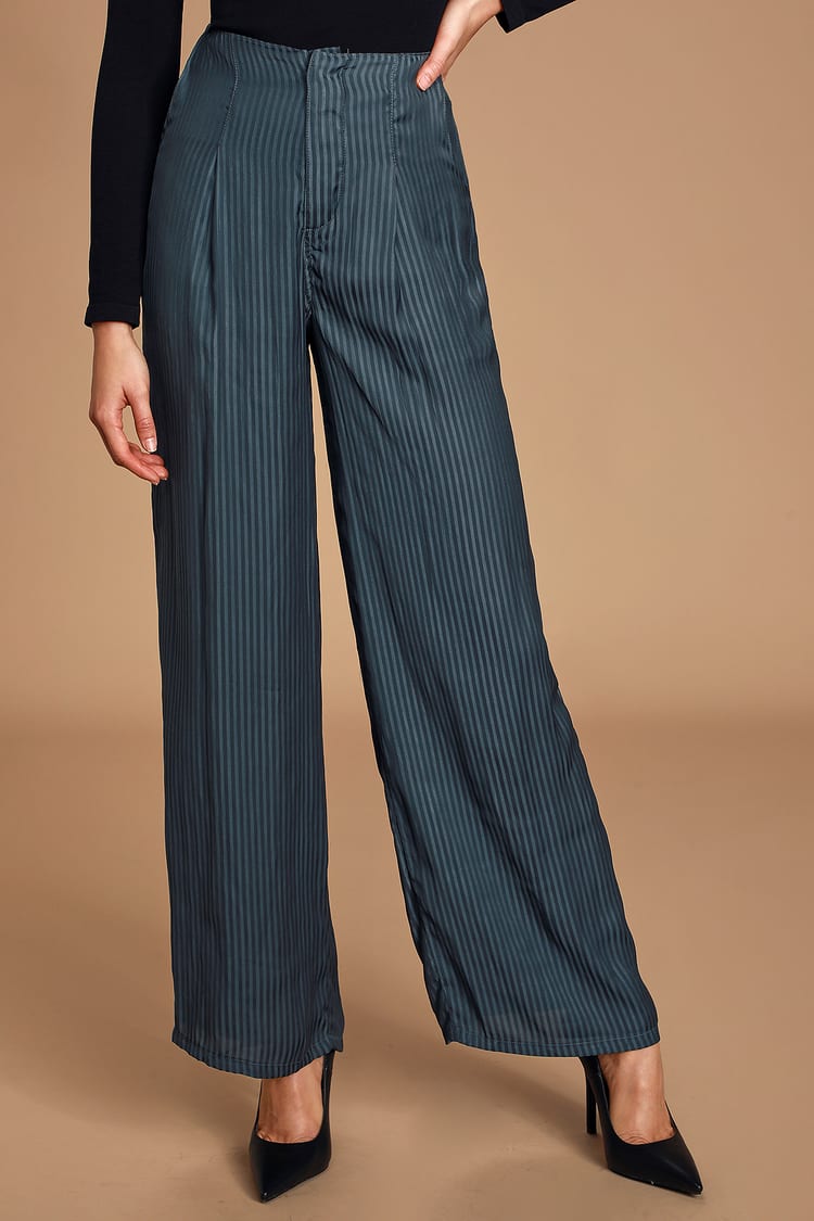 Ana Side Stripe Wide Leg Trouser Navy with Blue and Lilac Glitter