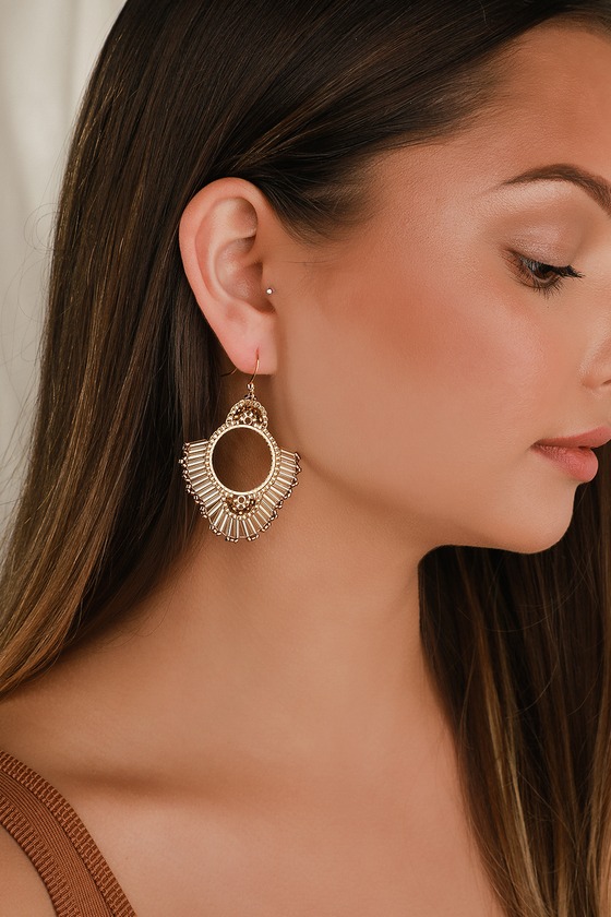 Trendy Gold Earrings - Gold Beaded Earrings - Fan Earrings - Lulus