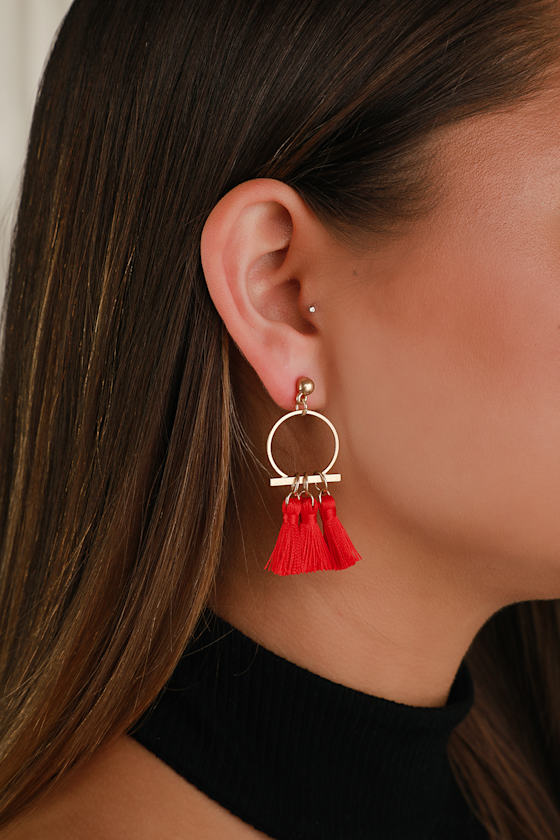 Chic Red and Gold Earrings Tassel Earrings Lulus