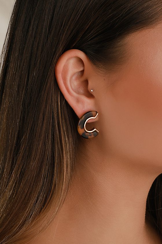 Chic Gold and Tortoise Earrings Post Back Earrings Hoops Lulus