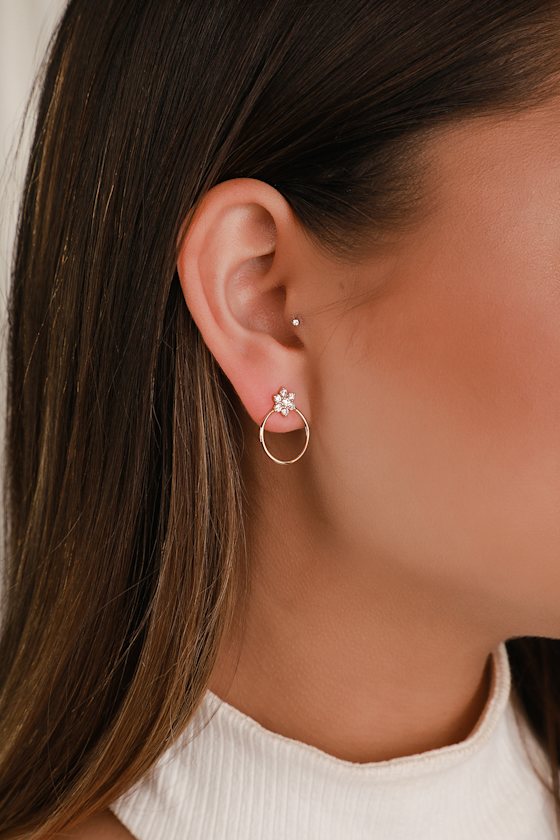 Perfection and Beauty Gold Rhinestone Hoop Earrings 1