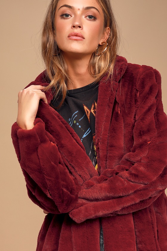 Chic Faux Fur Coat - Wine Red Faux Fur Coat - Long Faux Fur Coat