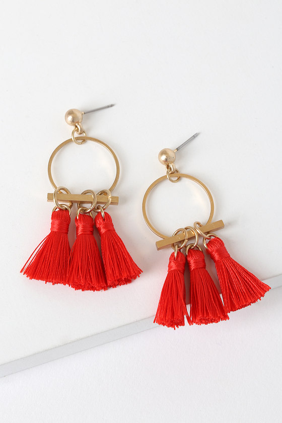 Chic Red and Gold Earrings - Tassel Earrings - Lulus