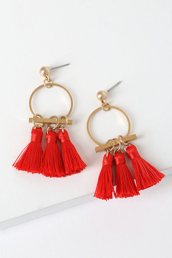 Chic Red and Gold Earrings Tassel Earrings Lulus